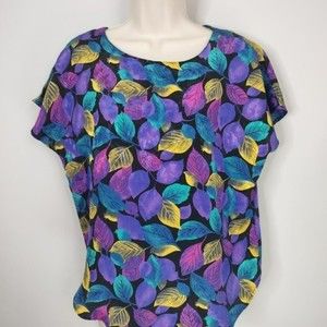 Vintage Notation Purple and Yellow Floral Blouse Medium